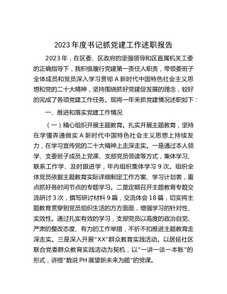 2023年度书记抓党建工作述职报告3100字