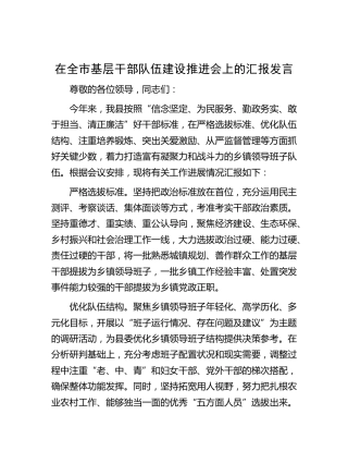 在全市基层干部队伍建设推进会上的汇报发言