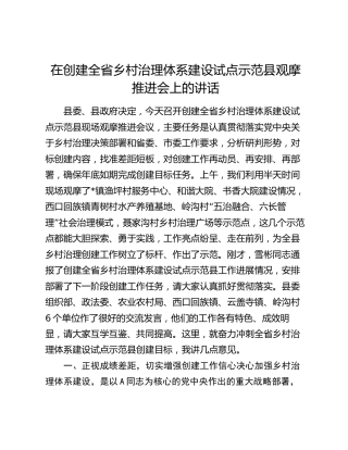 在创建全省乡村治理体系建设试点示范县观摩推进会上的讲话