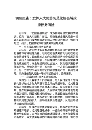 调研报告：发挥人大优势防范化解县域政府债务风险