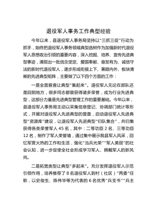 退役军人事务工作典型经验材料