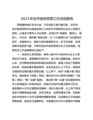 2023年全市宣传思想工作总结报告