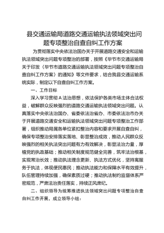 县交通运输局道路交通运输执法领域突出问题专项整治自查自纠工作方案（20230705）