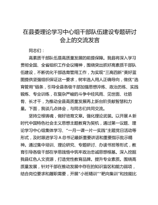 在中心组干部队伍建设专题研讨会上的交流发言