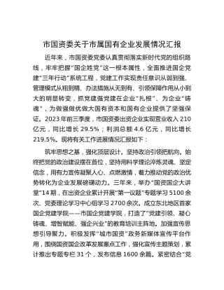 市国资委关于市属国企发展情况汇报（3200字总结）