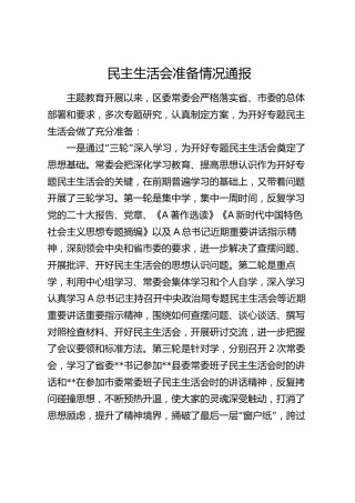 主题教育专题民主生活会准备情况总结通报2100字