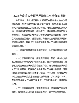 2023年党组落实全面从严治党主体责任报告3200字