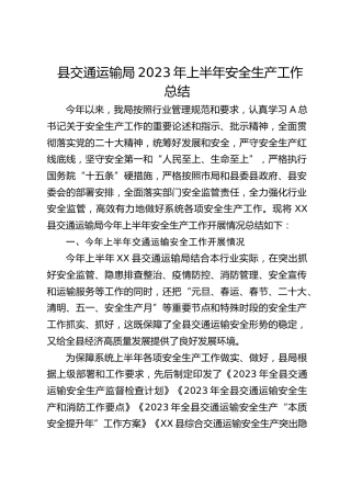 县交通运输局2023年上半年安全生产工作总结(20230703)