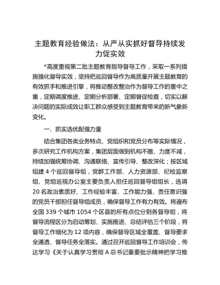 公司主题教育经验总结：从严从实抓好督导 持续发力促实效（2700字）