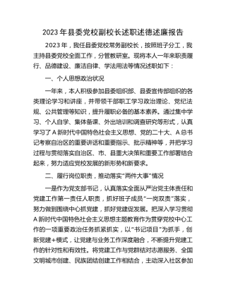 2023年党校副校长述职述德述廉报告2100字