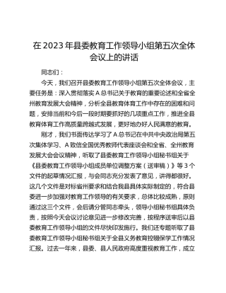 在2023年县委教育工作领导小组第五次全体会议上的讲话