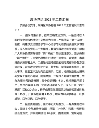 政协党组2023年工作总结汇报2200字