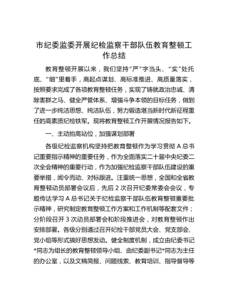 市纪委监委开展纪检监察干部队伍教育整顿工作总结3500字