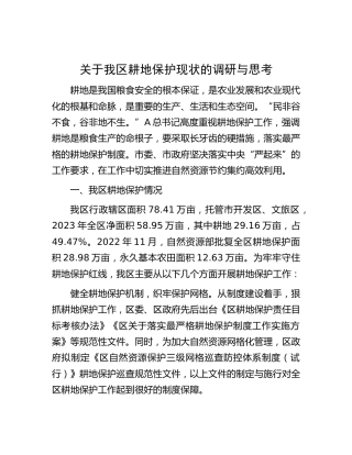 我区耕地保护现状的调研与思考（调研报告参考）