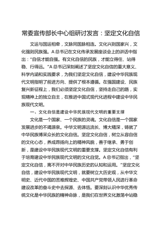 宣传部长中心组研讨发言：坚定文化自信