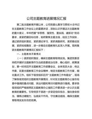 公司主题教育进展情况总结汇报2