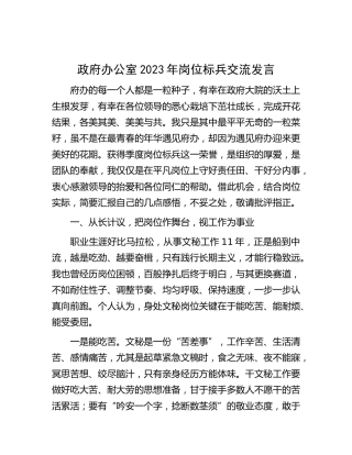 政府办公室2023年岗位标兵交流发言