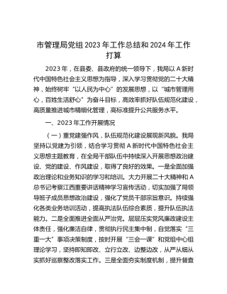 城市管理局党组2023年工作总结和2024年工作打算