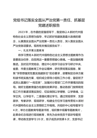 党组书记落实全面从严治党第一责任、抓基层党建述职报告2500字