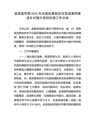 宣传部2023年巩固拓展脱贫攻坚成果同推进乡村振兴有效衔接工作总结