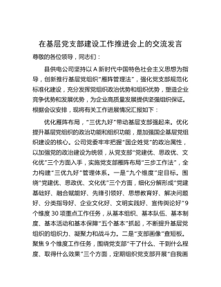 供电公司在基层党支部建设工作推进会上的汇报发言（1900字总结）