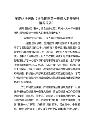 年度述法报告（法治建设第一责任人职责履行情况报告2500字）