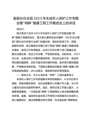 副县长在全县2023年未成年人保护工作专题会暨“明眸”健康工程工作推进会上的讲话