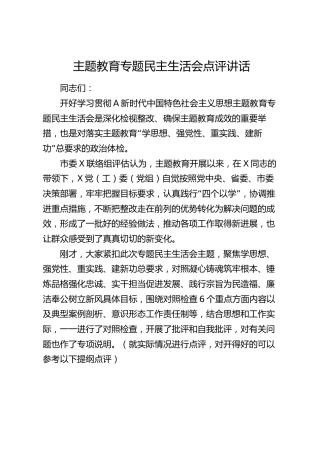 主题教育专题民主生活会点评讲话2400字