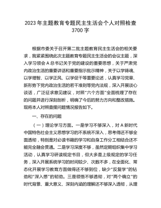 2023年主题教育专题民主生活会个人对照检查3700字