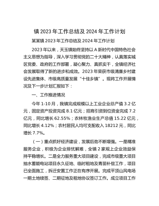镇2023年工作总结及2024年工作计划(1)