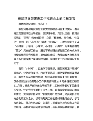 在局党支部建设工作推进会上的汇报发言