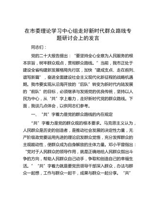 中心组走好新时代群众路线专题研讨会上的发言