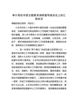 审计系统在主题教育调研督导座谈会上的汇报发言（1900字总结）