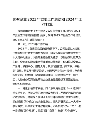 国企公司2023年党委工作总结和2024年工作计划6900字