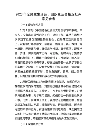 主题教育生活会剖析问题、批评意见参考12条