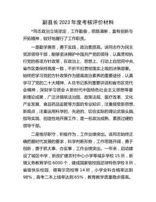 县领导2023年度考核评价材料