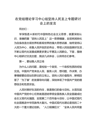 中心组坚持人民至上专题研讨会上的发言