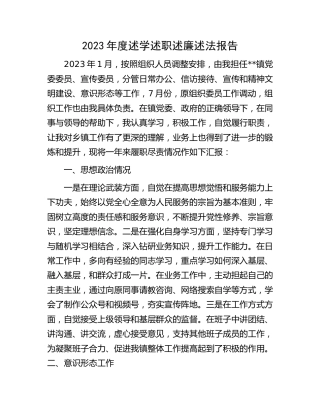 乡镇领导2023年度述学述职述廉述法报告3200字