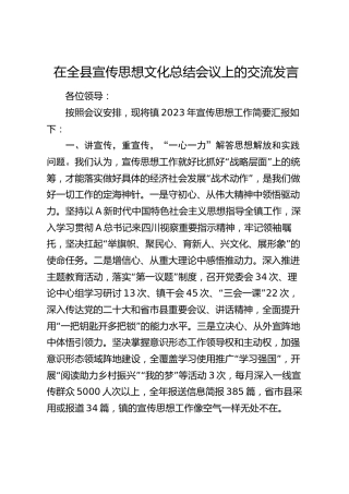 乡镇在全县宣传思想文化总结会议上的汇报交流发言