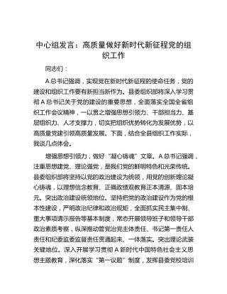 中心组发言：高质量做好新时代新征程党的组织工作