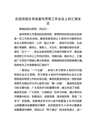在国资国企系统宣传思想工作会议上的汇报发言（公司）