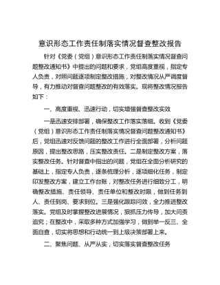 意识形态工作责任制落实情况督查整改报告（2100字总结）