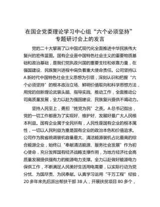 在国企中心组“六个必须坚持”专题研讨会上的发言（公司）