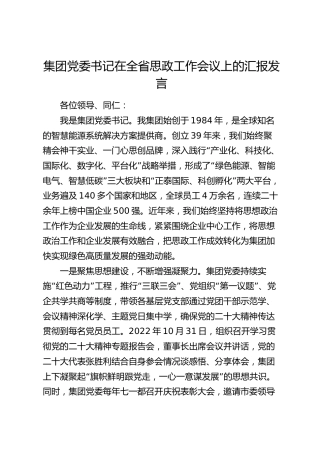 公司书记在全省思政工作会议上的汇报发言