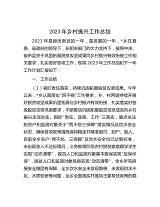 2023年乡村振兴工作总结（乡镇3400字）