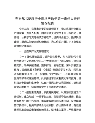党支部书记履行全面从严治党第一责任人责任情况报告1800字