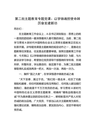 主题教育党课：以学铸魂担使命踔厉奋发建新功