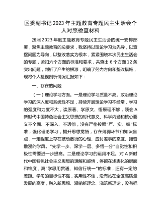 区委副书记2023年主题教育专题民主生活会个人对照检查4700字