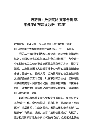 数据赋能 变革创新 筑牢健康山东建设数据“底座”-