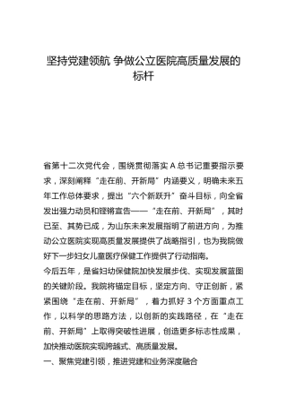 坚持党建领航 争做公立医院高质量发展的标杆-